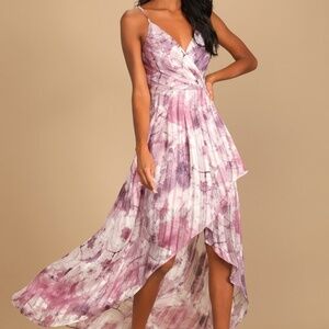 Lulus An Enchanting Dream Purple Multi Print High-low Maxi Dress - Size L